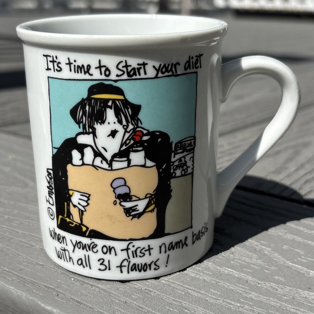 Emerson Quillin Time to start your diet Coffee Tea Ice cream Mug 1984 80s